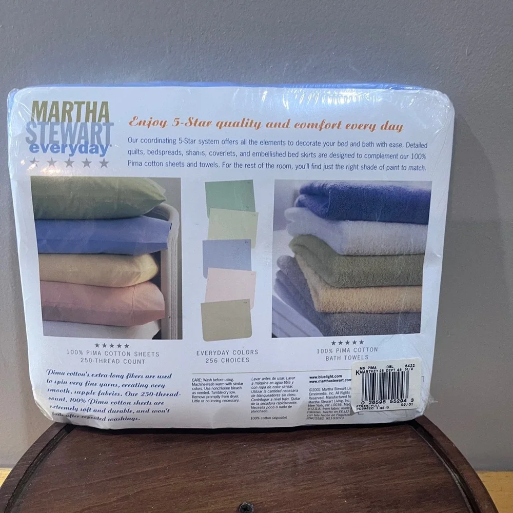 Vtg 2001 Martha Stewart Everyday Pima Cotton Full Fitted Sheet Blue 250TC NEW